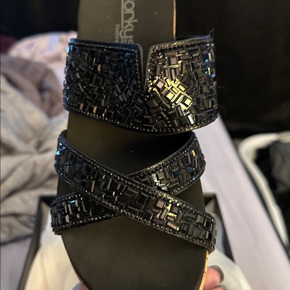 Corkys Shoes - Corkys black sparkly slip on sandals